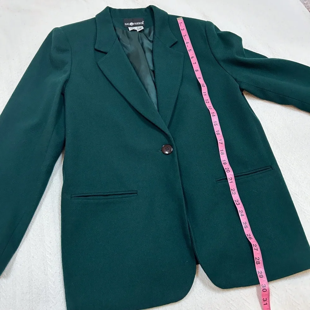 VINTAGE SAG HARBOR Hunter Green Wool Single Button Blazer - sz 14 - M - Picture 4 of 9